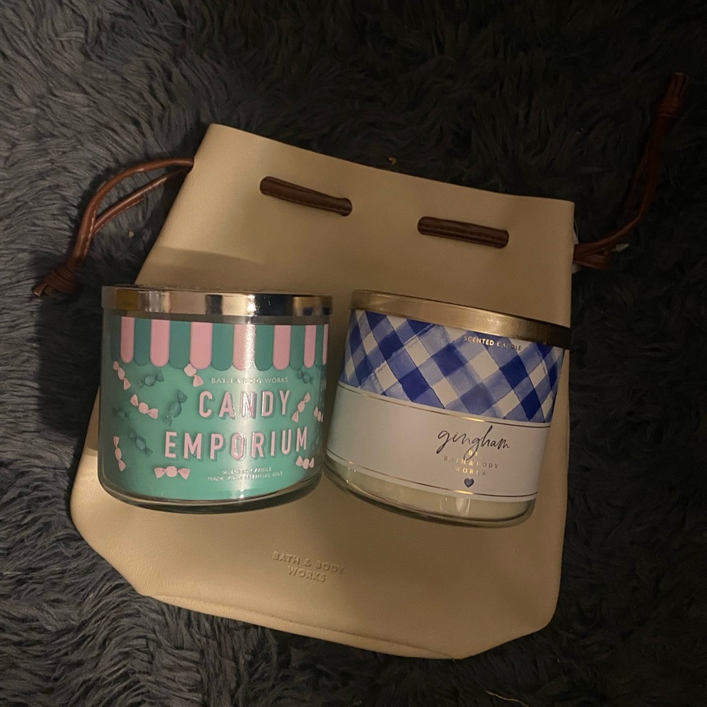 Bath and Body Works 2 Candles NEW 3 Wick Candles and Gift Bag candy Emporium
